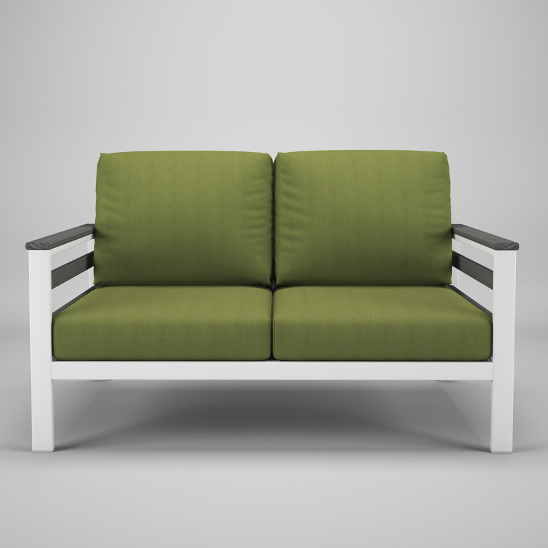 Townsend Metal Outdoor Loveseat With Sunbrella Cushion, Spectrum Cilantro