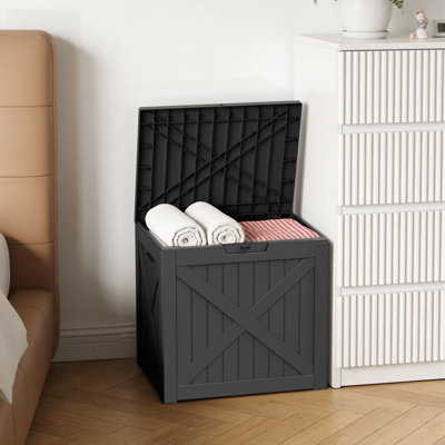 Boîte de rangement pour l'intérieur et l'extérieur en résine de 22,07 po 32 gallons pour coussin de patio et outils de jardin (noir)