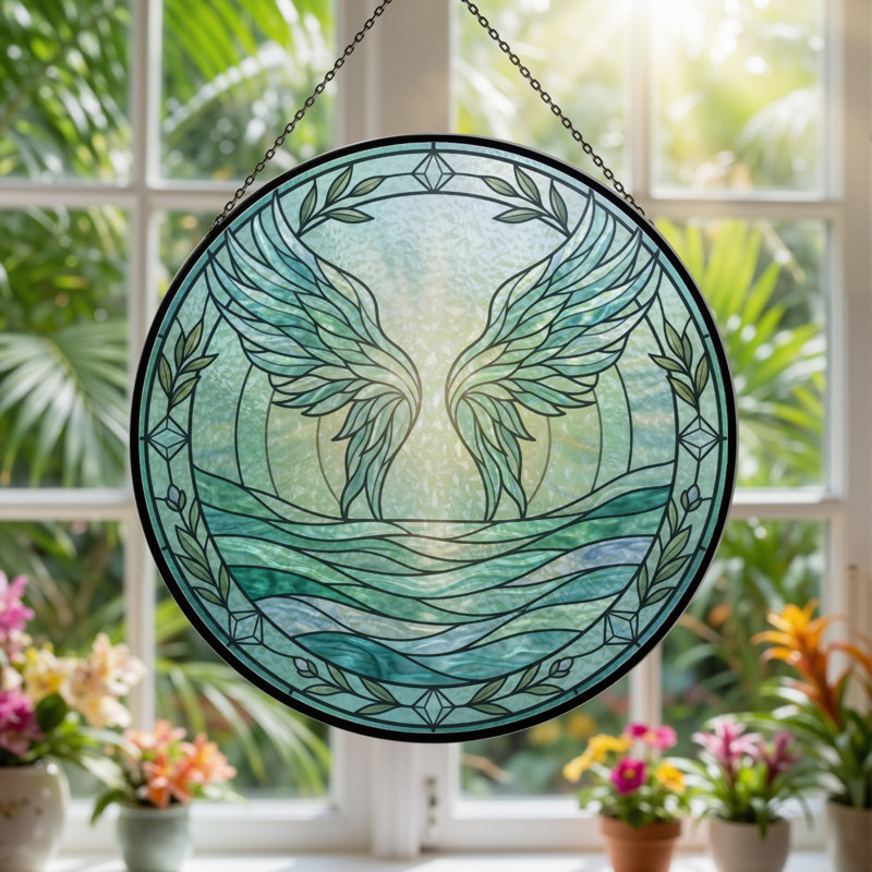 Panneau de vitrail Angel Wings ， 7,8H, H 7,8 po
