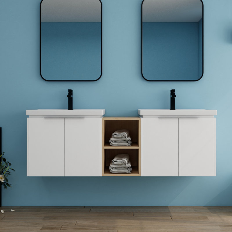 Charlayne 60'' Double Bathroom Vanity with Ceramic Top