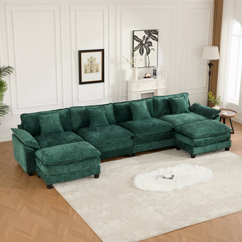 Canapé 3 places rembourré avec coussin (sans repose-pieds), Green Chenille