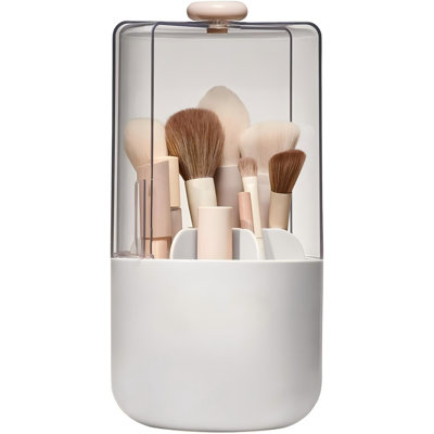 Porte-pinceau de maquillage avec couvercle, organisateur de meuble-lavabo rotatif à 360 ° pour brosses, présentoir à cosmétiques anti-poussière, 7 compartiments, plastique imperméable (blanc)