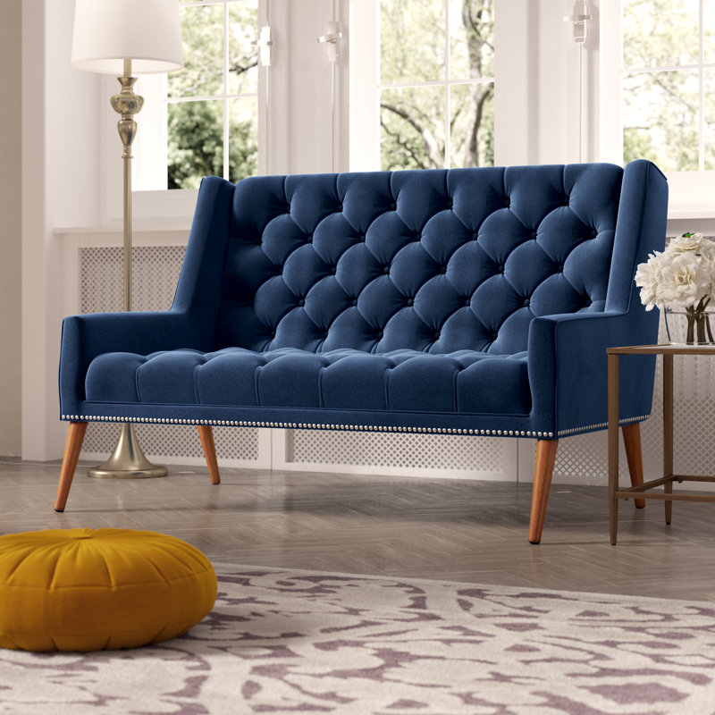 Modway Peruse Tufted Velvet Mid-Century Loveseat, Navy