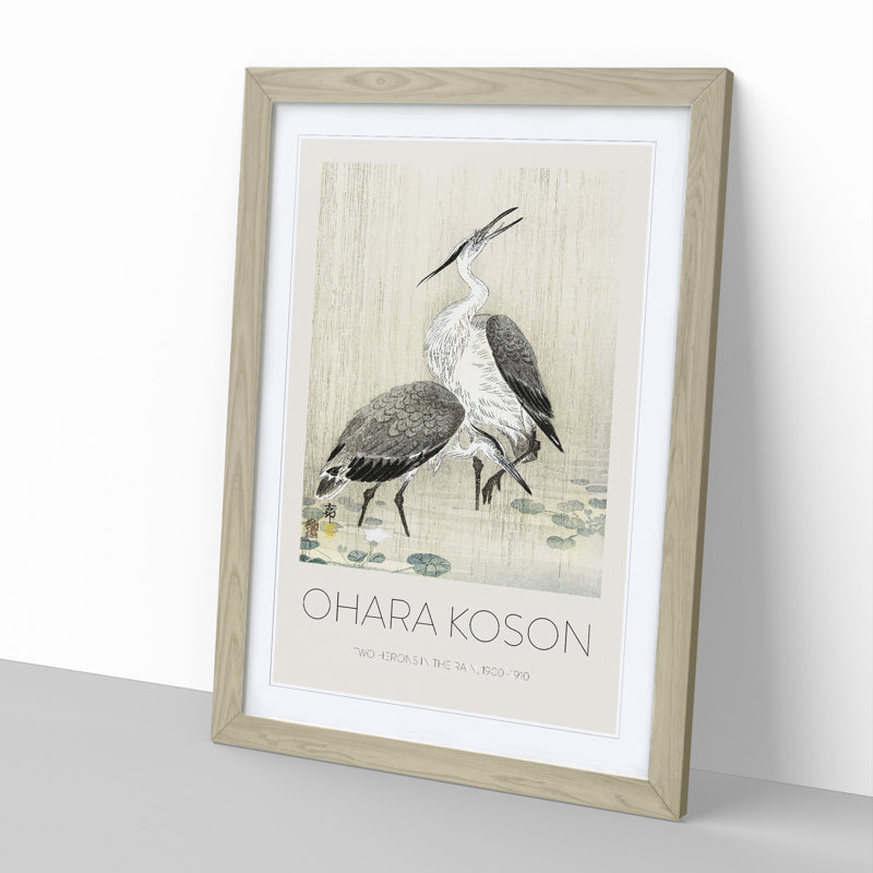 Two Herons in the Rain by Ohara Koson - Picture Frame Painting, Oak Framed, 36cm H x 27cm W x 2cm D
