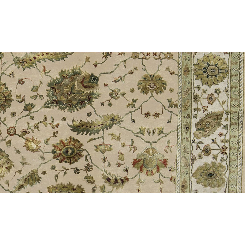 Tapis beige et ivoire de haute qualité noué à la main