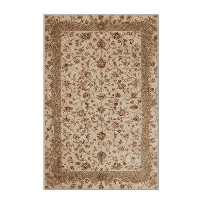 Machine Washable Botanical Beige Area Rug