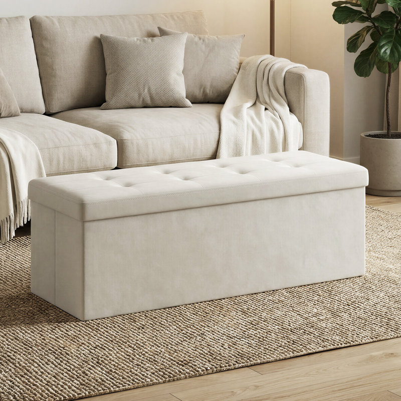 Reyaan 110cm Wide Tufted Rectangle Solid Colour Standard Ottoman with Storage, Beige