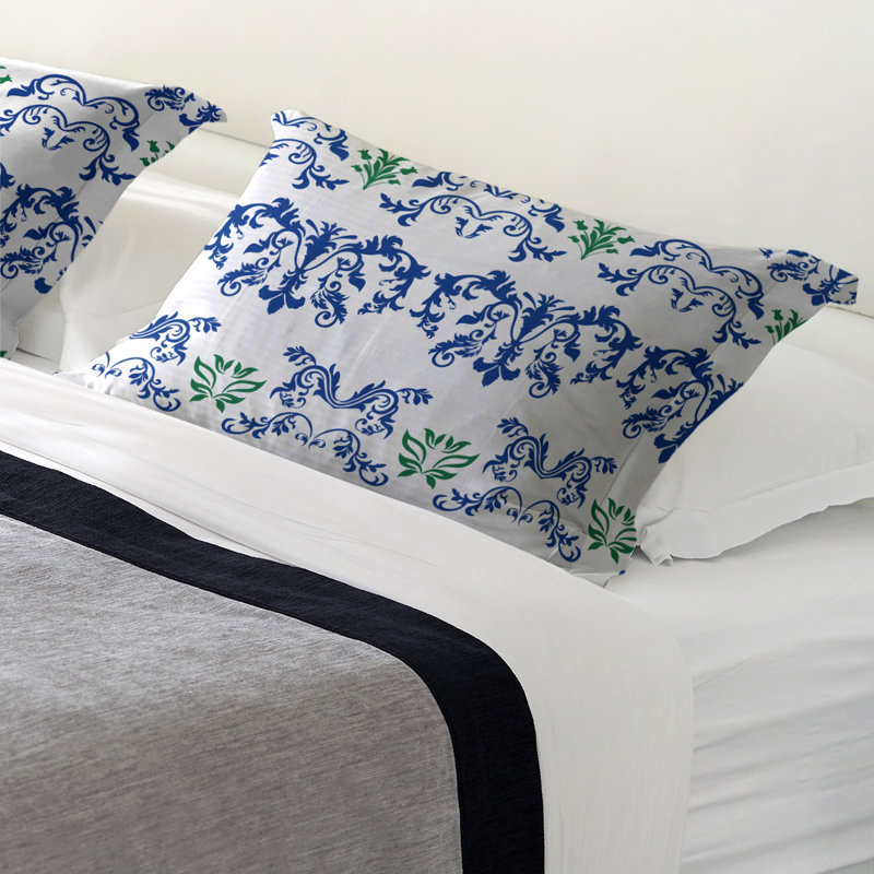 Football Baroque Pattern Pillow Sham, Standard, Polyester, White/Blue/Green