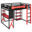 Lit mezzanine double en bois avec bureau, tablettes, prise de courant, ports USB / Type-C et lumière RVB-1942585259