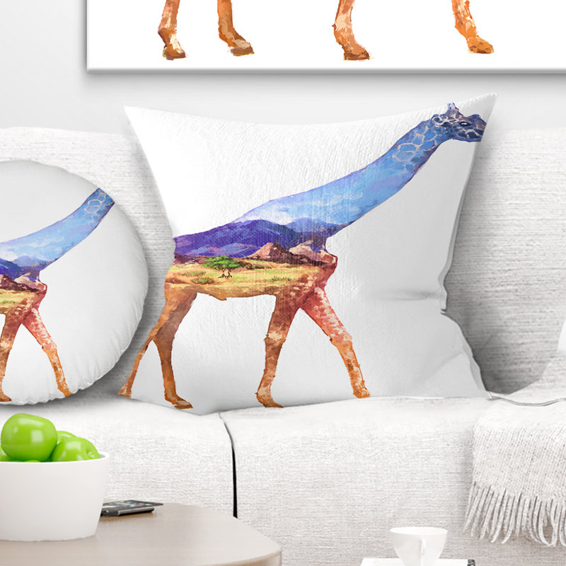 Girafe double exposition - coussin imprimé animal, 16 po x 1 po, Coussin décoratif