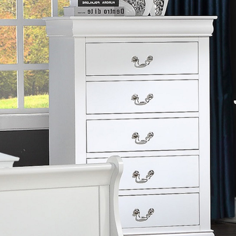 Commode 5 tiroirs Louis Philip 1pc, Blanc
