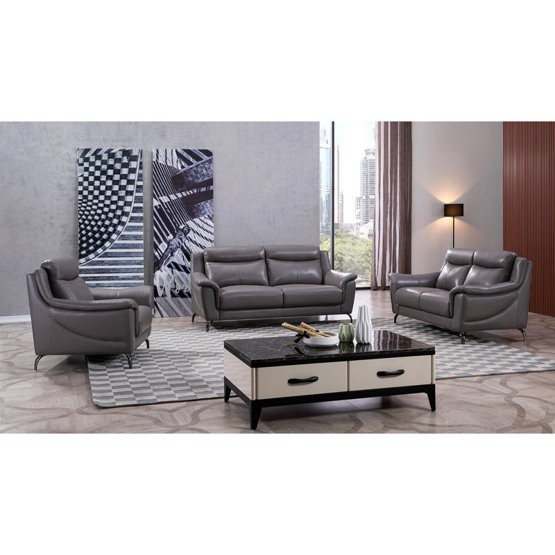 Groveson Upholstered Armchair, Upholstery Dark Tan Genuine Leather