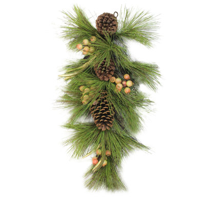 Ornement de Noël artificiel 30 "avec aiguilles de pin avec pommes de pin et bois doré
