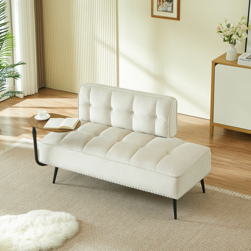 Beige moderne en velours de 54 pouces avec support pour tablette rotative à 360 °, banc et esthétique fonctionnelle pour les espaces de vie