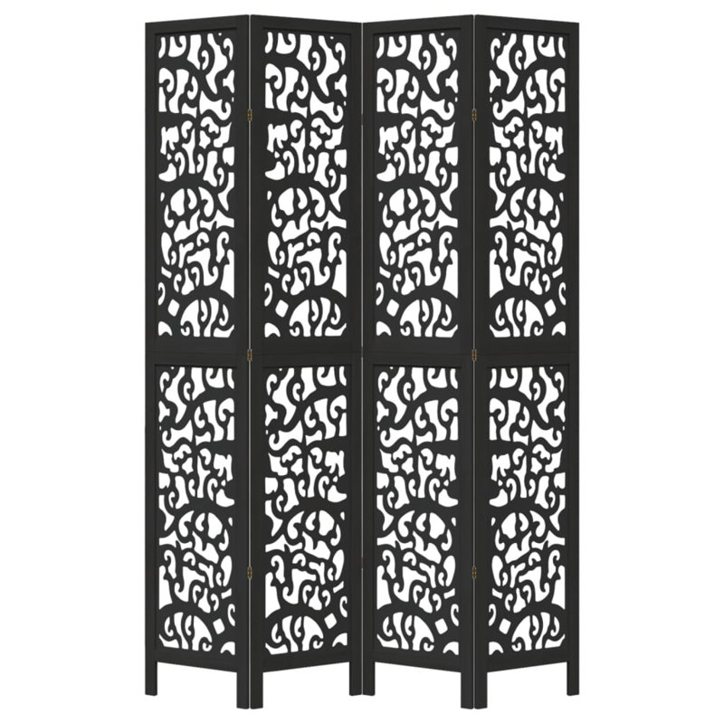 Folding Room Divider, Black, 4, 180cm H x 145cm W x 1.6cm D 