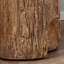 Table d'appoint décorative avec souche d'arbre et plateau rond avec finition grain de bois pour l'intérieur et l'extérieur