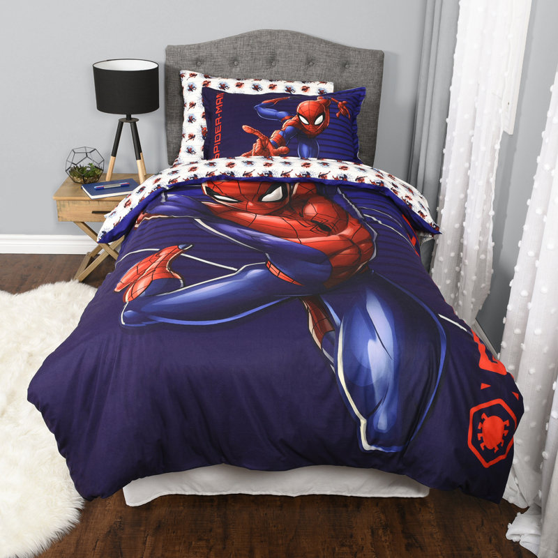 Ensemble de housse de couette réversible en microfibre bleu / rouge, Housse simple et 1 taie décorative