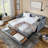 Daybeds | Twin Mid-Century Extendable Daybed with Trundle &amp; Storage Drawers for Bedroom Living Room Guest Room | Grey | Linen