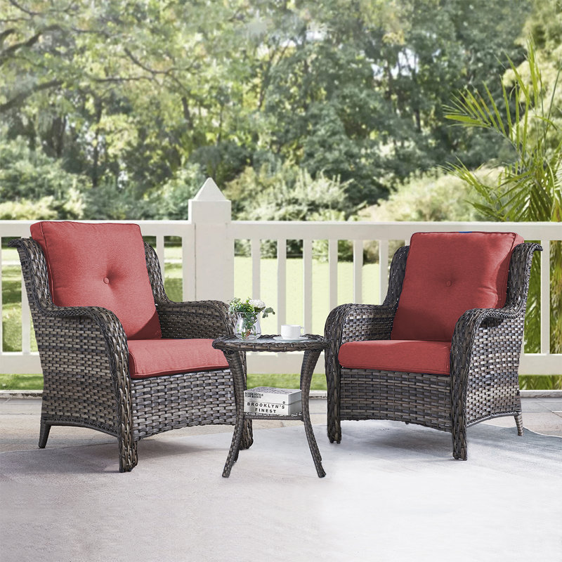 Ensemble de conversation à assise profonde et coussins 3 pièces Carolina, Rouge foncé