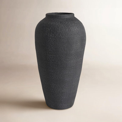 Black Ceramic Whitewashed Textured Decorative Vase