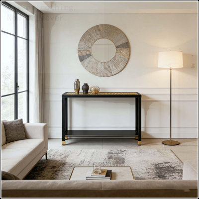 Glass Entryway Table with 2-Tier Metal Structure