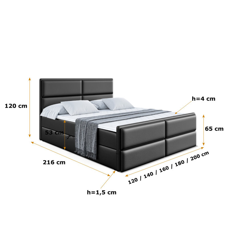 Bed, Black, 120cm W x 200cm D