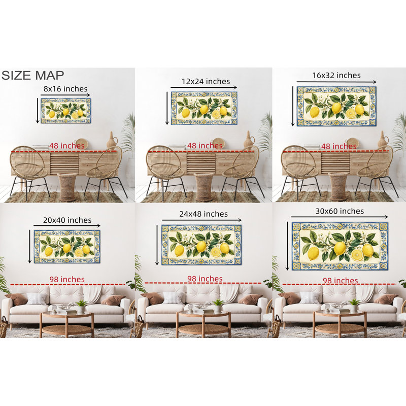 Peinture sur toile Cothran, décoration murale de cuisine méditerranéenne, image vibrante pour la salle à manger ou le vestibule, œuvre d'art sur toile tendue avec châssis jaune et bleu avec cadre intérieur en bois, prête à être suspendue, 12 po x 24 po