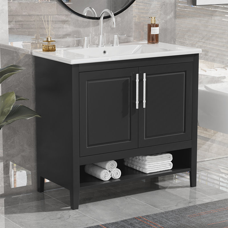 Meuble-lavabo simple 36,01 po Naber avec plateau en bois massif