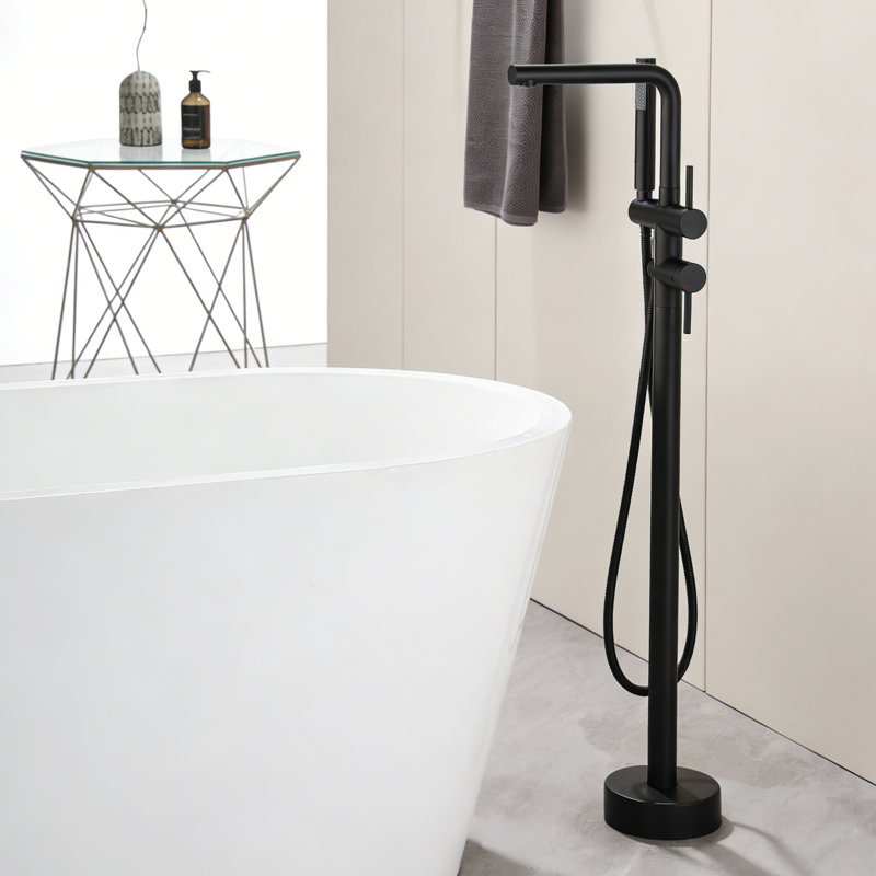 41"H Solid Brass Floor Mounted Tub Faucet With Handheld Shower