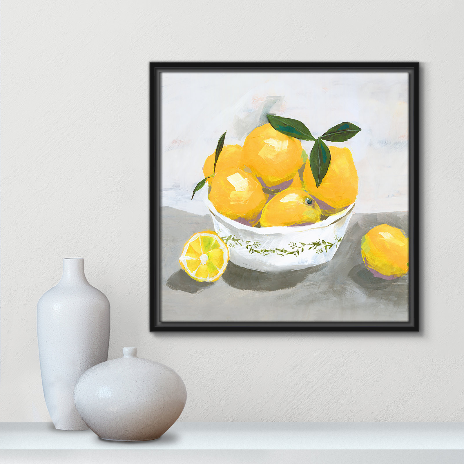Hayons "Lemons" Painting by Isabelle Z, Black Framed Canvas, 17.5" H x 17.5" W x 2" D