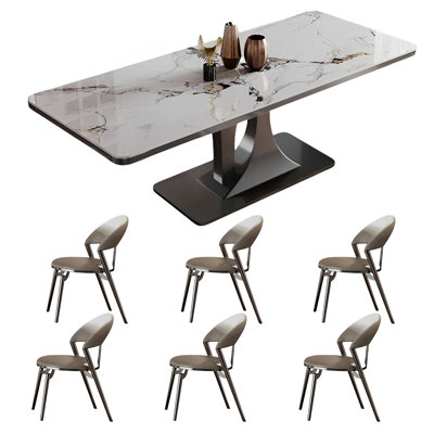 Rectangular rock plate dining table and chair set
