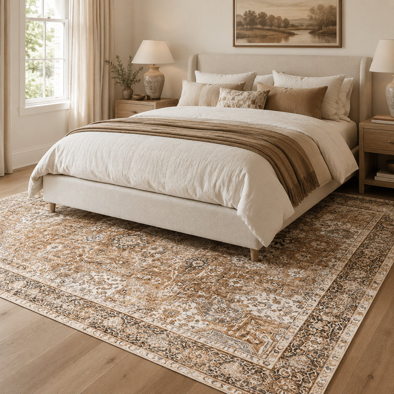 Tapis à motif floral lavable Fillender, Rectangle 6 pi x 9 pi