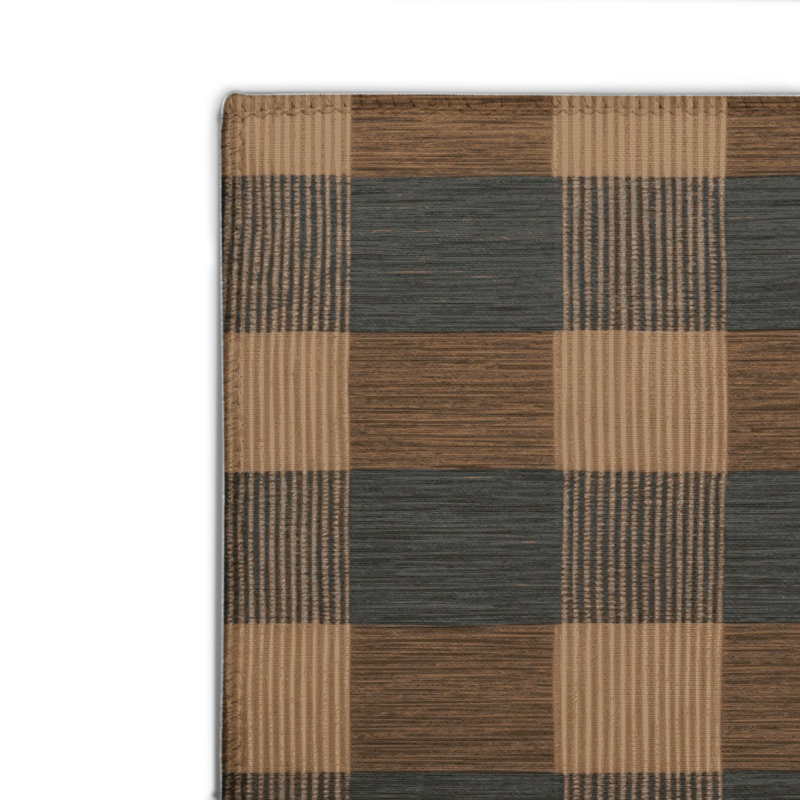 Tapis d'intérieur et d'extérieur à carreaux brun, Rectangulaire 2 pi x 3 pi