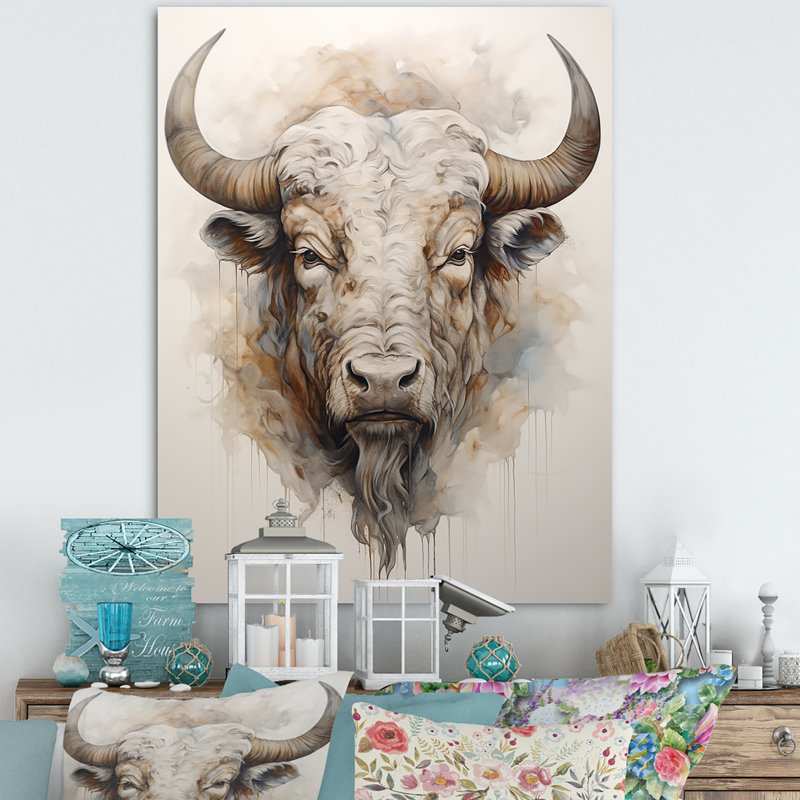 Tête de bison Buffalo III sur toile, H 40 po x l 30 po x P 1,5 po, Toile tendue