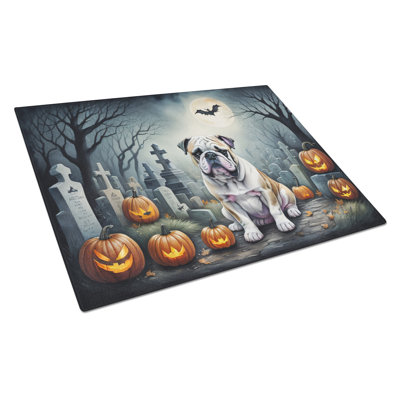 English Bulldog Spooky Halloween Glass Cutting Board Large