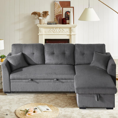 Upholstered Sleeper Pull Out Sofa Couch with Storage Chaise by Mercer41