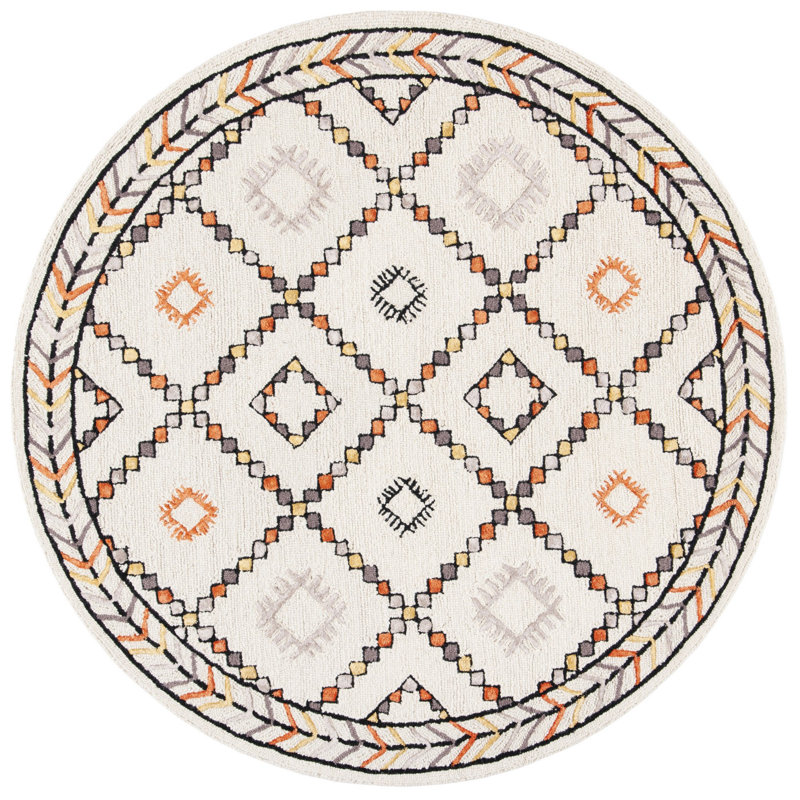 Derose Hand Tufted Wool Geometric Rug, Round 5'