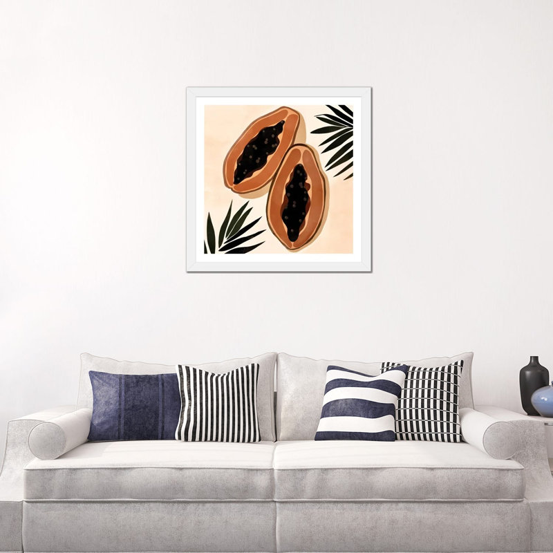 Papaye par Bria Nicole - impression d'art graphique, H 24 po x l 24 po x p 1 po, Papier encadré blanc, Blanc