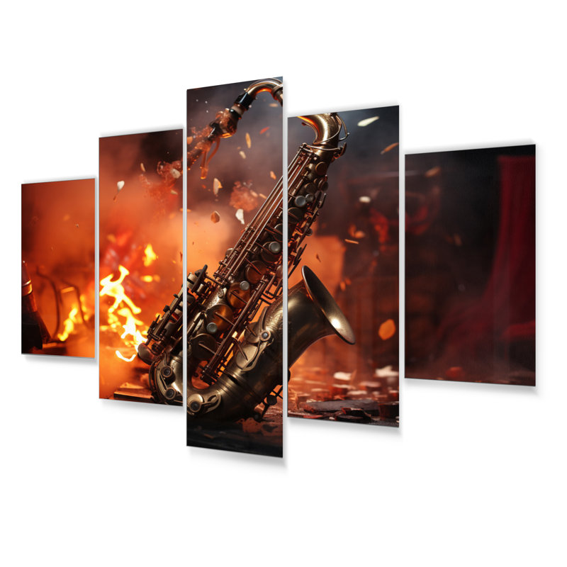 Orange Black Fire Sax Tools Music Entertainment Wall Decor on Metal