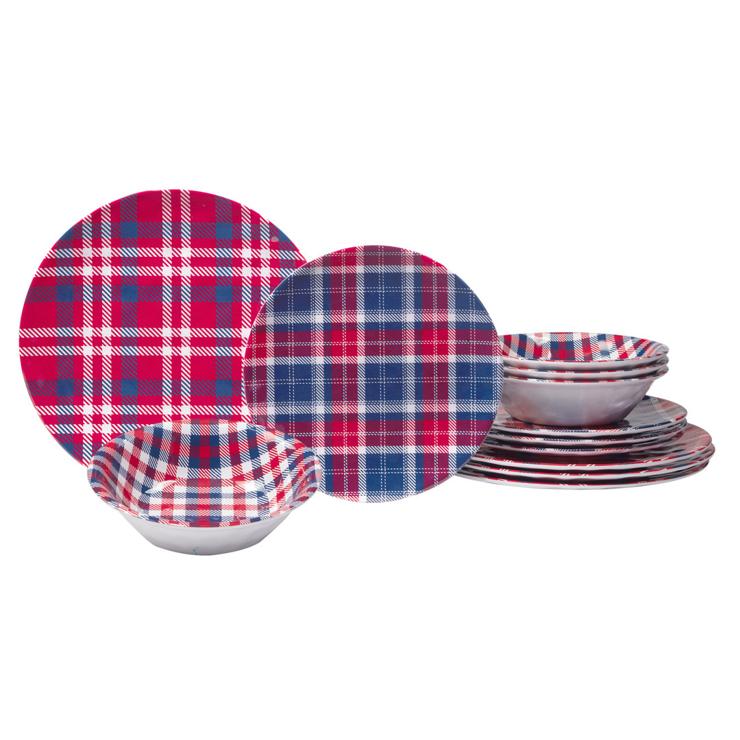 Patriotic Plaid 12 Pc Dinnerware Set Certified International