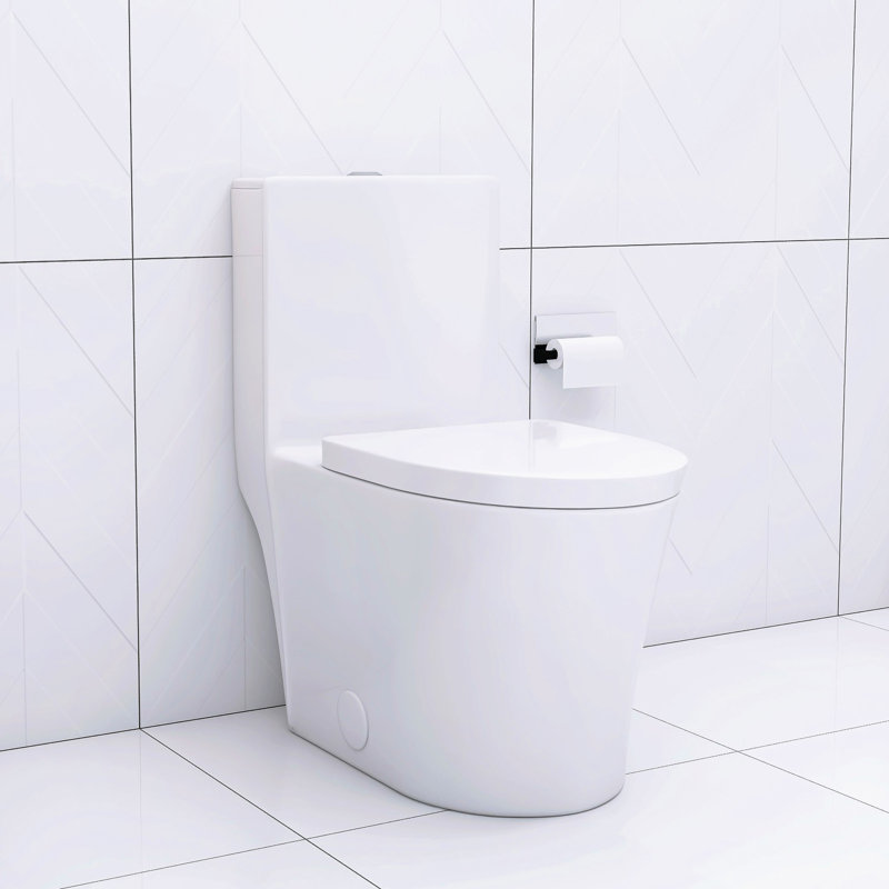 Glossy White Toilet With Powerful Flush And Easy Installation Elongated High-Performance Construction, White