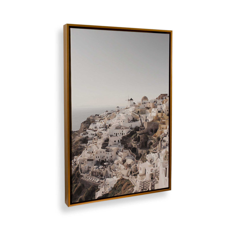 «Serene Cliff» de Santorini, impression sur toile roulée, H 12,75 po x l 8,75 po x P 1,75 po, Cadre flottant or poli
