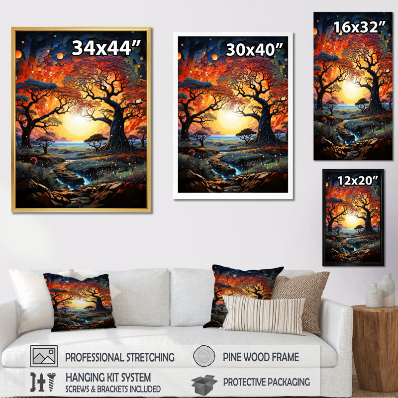 Baobab africain, teintes cosmiques III - arbre, baobab, art mural, salon, Cadre doré simple, H 40 po x l 30 po