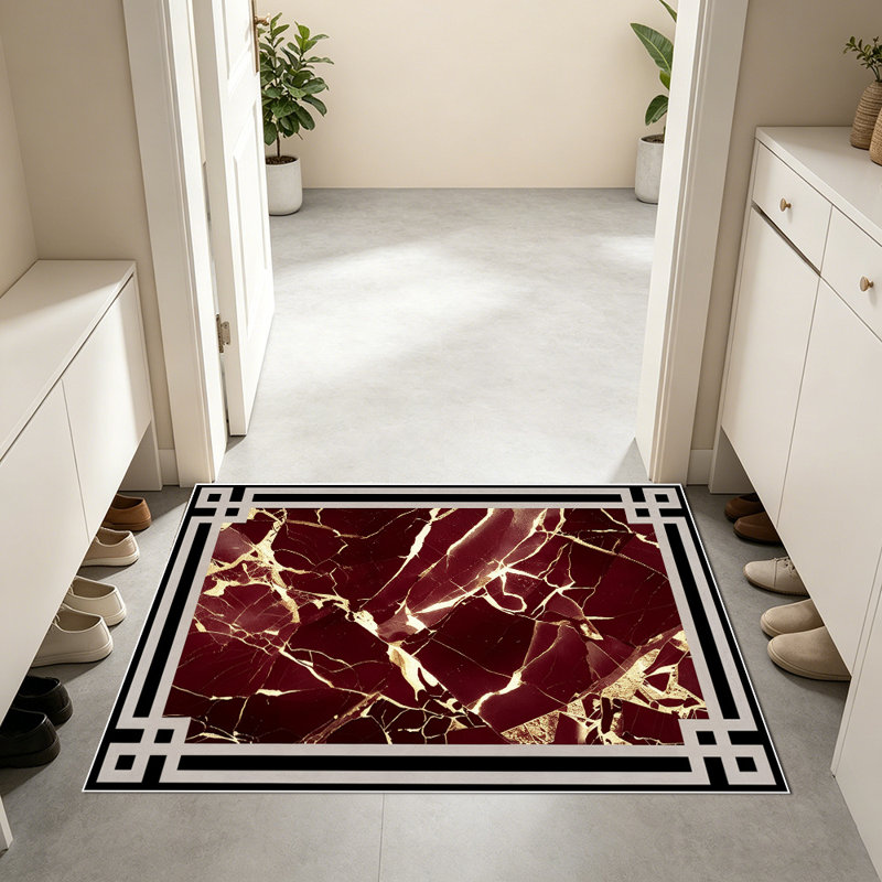 Marble Pattern Area Rug, Modern Abstract Veined Floor Carpet with Decorative Border, Soft Washable Low-Pile Rug for Living Room, Bedroom, Dining Room, Office
