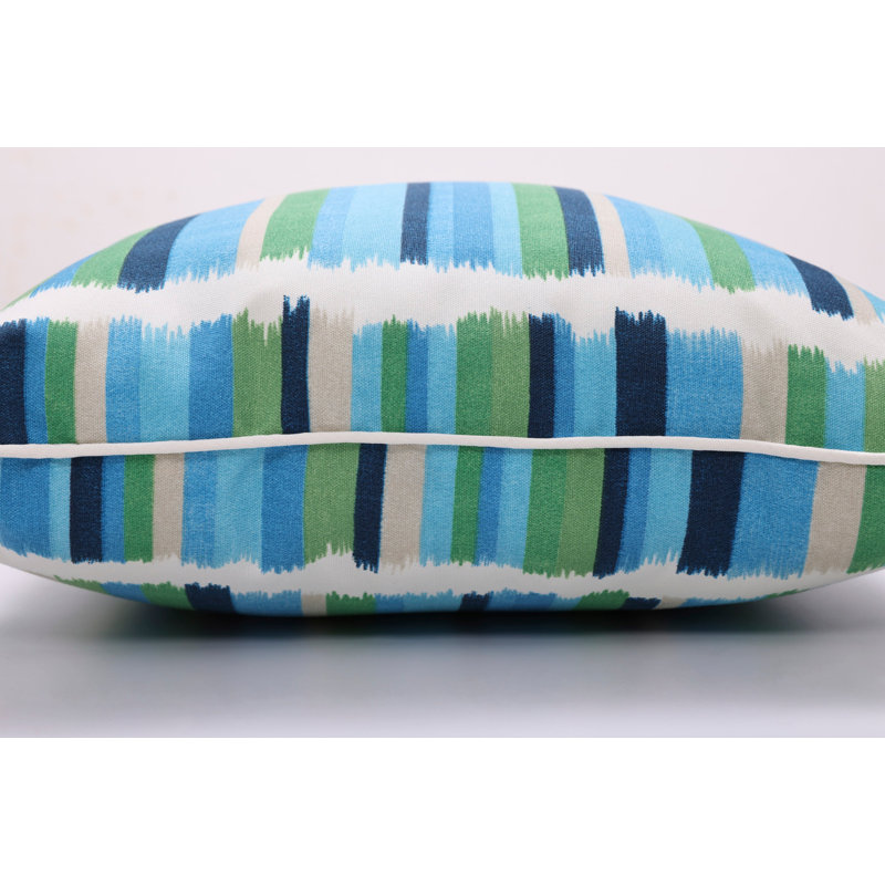 Azure Blue and Green Striped Outdoor Lumbar Pillows Set