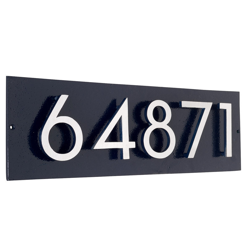 Plaque d’adresse murale sur 1 ligne flottante, Bleu marine, Nickel satiné deux tons, Oui