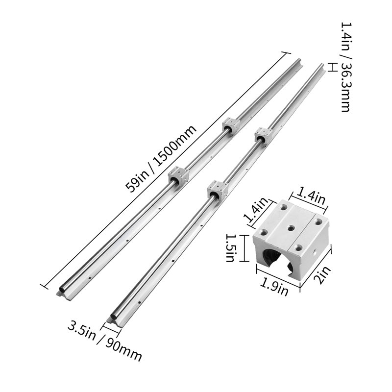 Glissière de rail de guidage linéaire, H 3,15 po x L 60,63 po x P 6,1 po