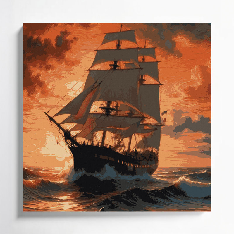 Art nautique brun sur toile nautique, H 16 po x l 16 po