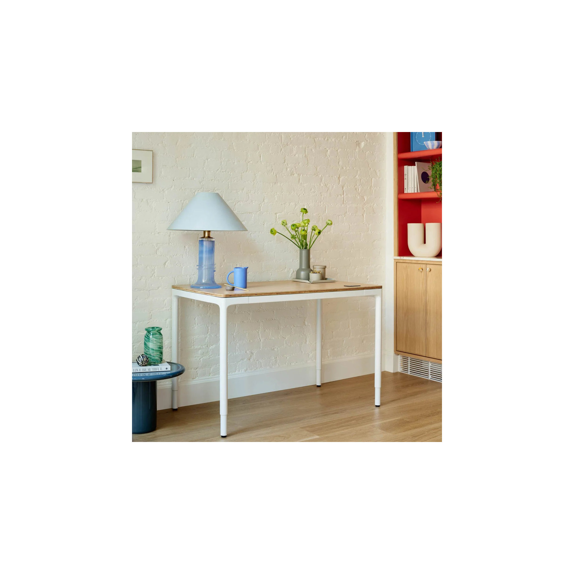 Four Leg Standing Desk, 44.6" H x 48" W x 27" D, Woodgrain, White