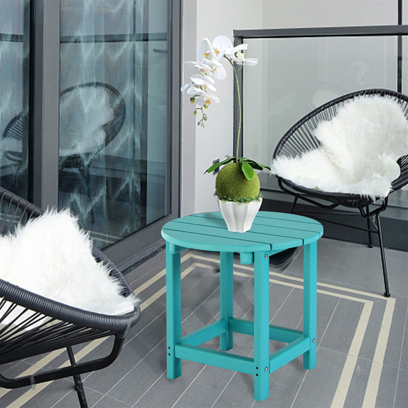 Round Patio End Table - Durable Outdoor Side Table for Pool & Backyard Use, Turquoise